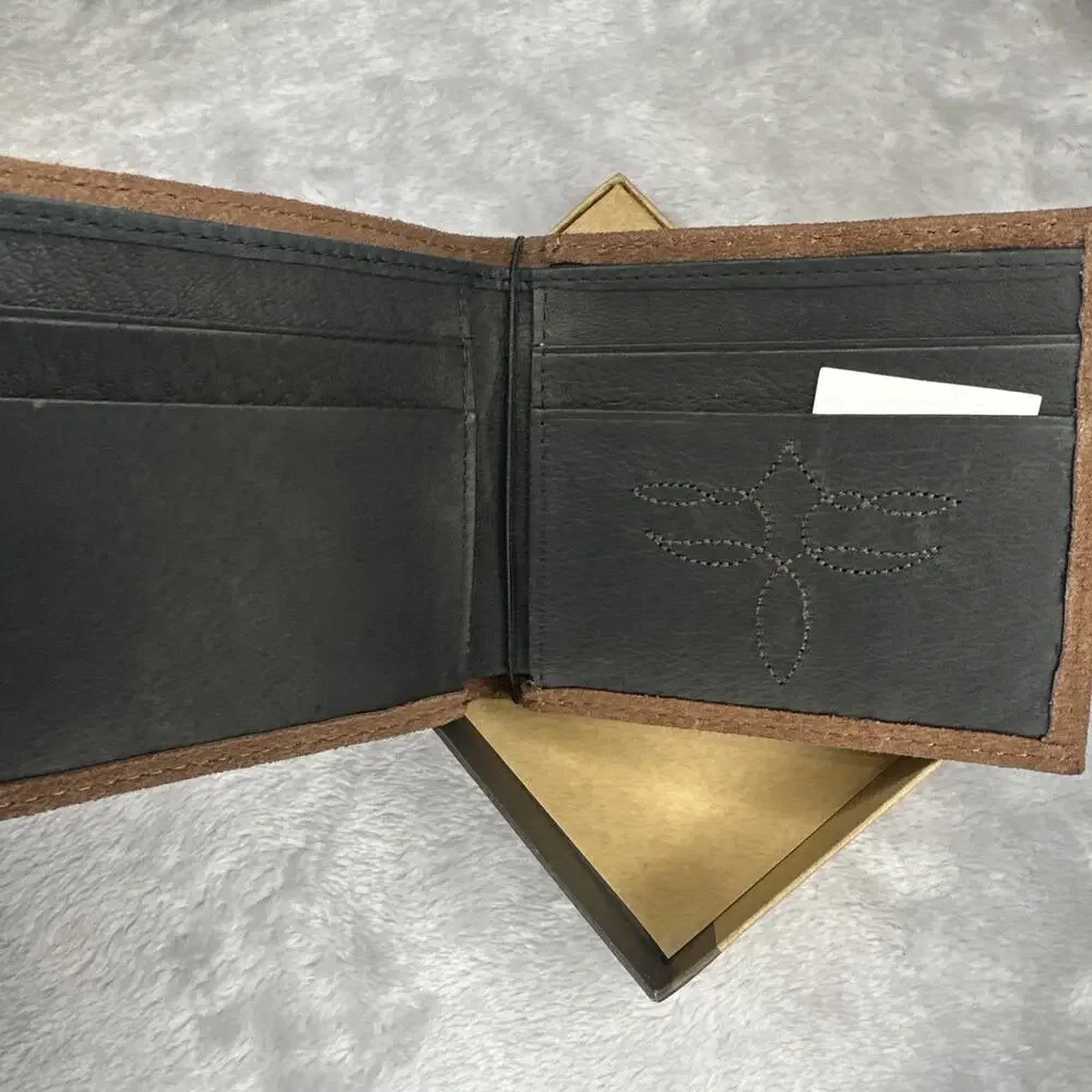 Justin Men's Wallet Bifold Brown Suede Leather Roughout RFID‎ Western Aztec NEW